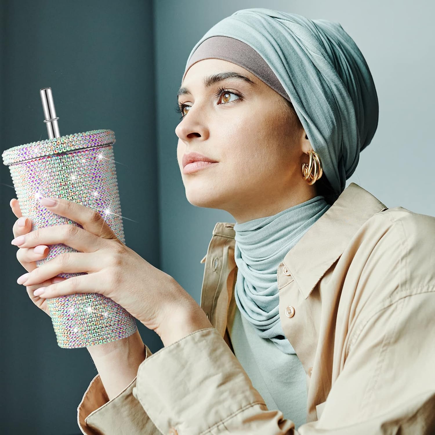 Mimorou Studded Bling Diamond Tumbler Glitter Water Bottle with Lid Stainless Steel Vacuum Thermal Straw Rhinestone Tumbler with 1 Pcs Cup Brush 6 Pcs Straw Brushes for Women(23.67 oz,AB Color) - Image 6