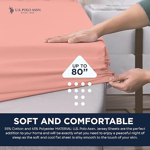 Miniatura 6 de U.S. Polo Assn. Para todas las estaciones, material de camiseta suave y acogedor, juego de sábanas de algodón de 4 piezas de 1800 hilos