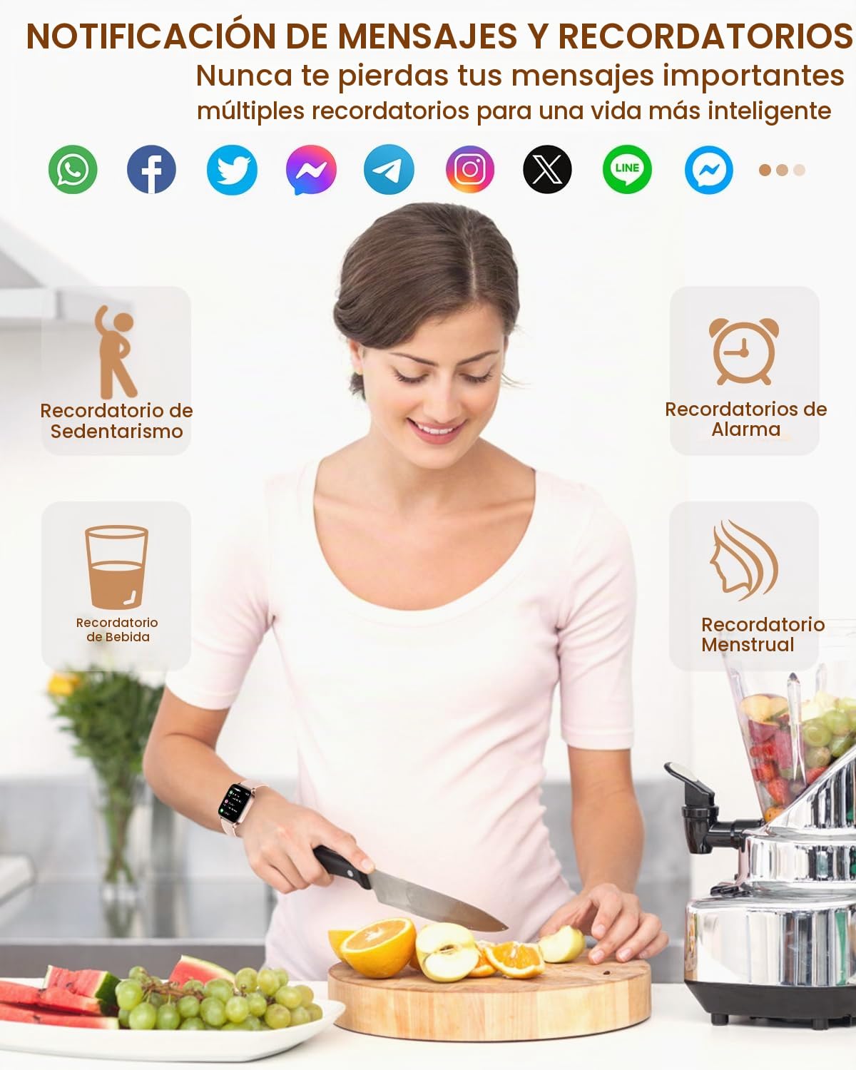 Reloj Inteligente Mujer con Llamadas Bluetooth 4 Correas Smartwatch Mujer Podómetro Sueño Pulsera Pulsómetro Actividad con 100+ Deportivos Función Femenina Smart Watch para Android iOS, Orse gold