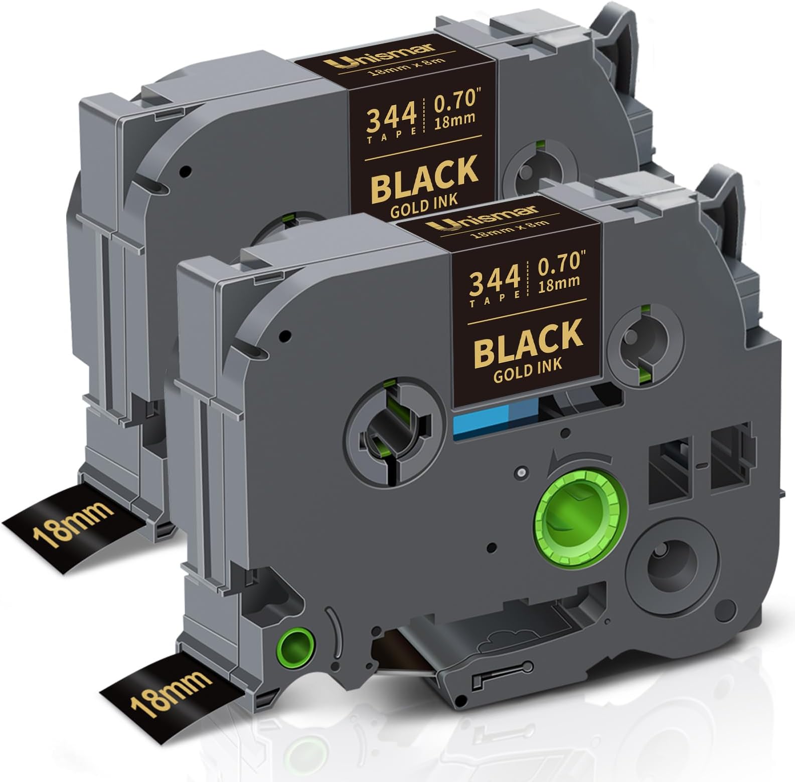 Unismar Compatible for Brother TZe-344 TZ344 TZ 18mm 0.7 Laminated Gold on Black Label Tape for Brother Ptouch PTD400AD PTD400VP PT-D600 PT-P700 PT-P900W Label Maker Tapes, 3/4 in x 26.2ft, 2-Pack