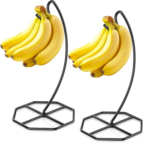 Paquete de 2 colgadores de plátano, soporte de metal para plátano, soporte para plátanos, soporta hasta 15 libras de plátano o uva, estante para
