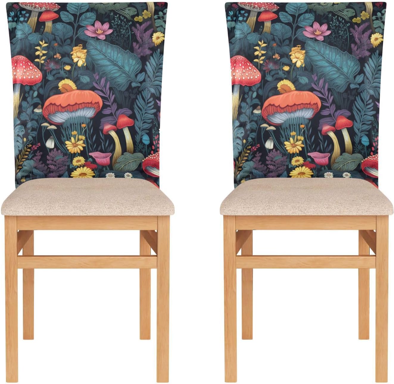 ALAZA Vintage Mushroom Flowers Chair Back Cover Set of 6, Washable Reusable Removable Chair Slipcovers Decorative Chair Cover for Home Kitchen Wedding Party