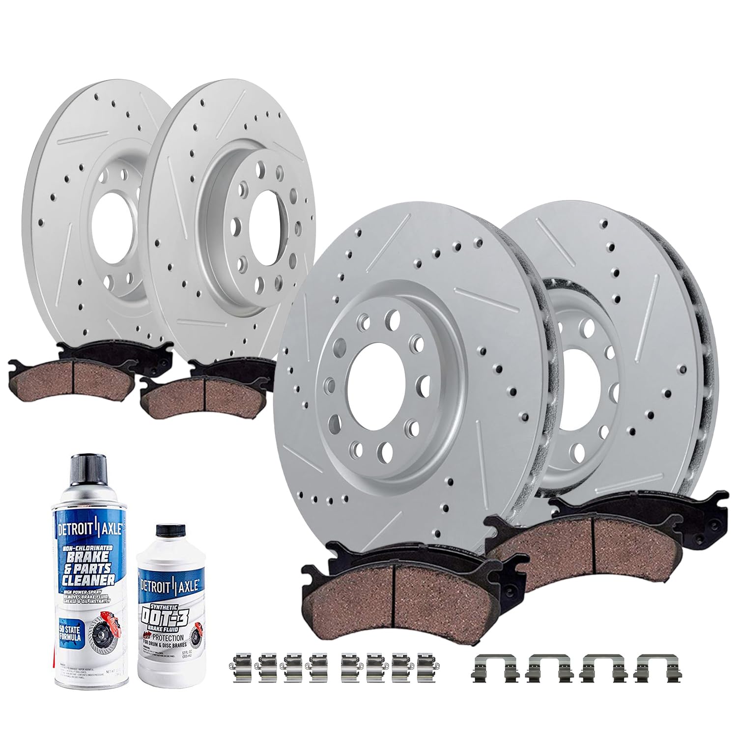Detroit Axle - Front and Rear Brake Kit for 15-17 Chrysler 200 | Drilled Slotted Disc Brakes Rotors Ceramic Brake Pads w/Hardware Replacement 12.00" inch Front Rotor 10.95" inch Rear Rotor