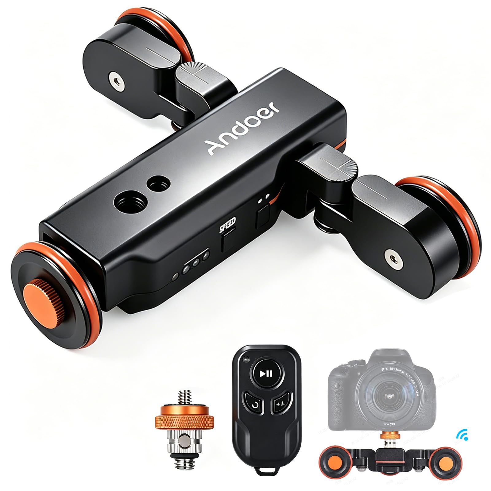 Andoer L4 Autodolly 3 velocità regolabile con telecomando senza fili / 1800mAh Batteria Slider Rolling Skater per Canon Nikon Sony DSLR iPhone 7 7 plus 6 plus per Samsung Huawei (Nero1)