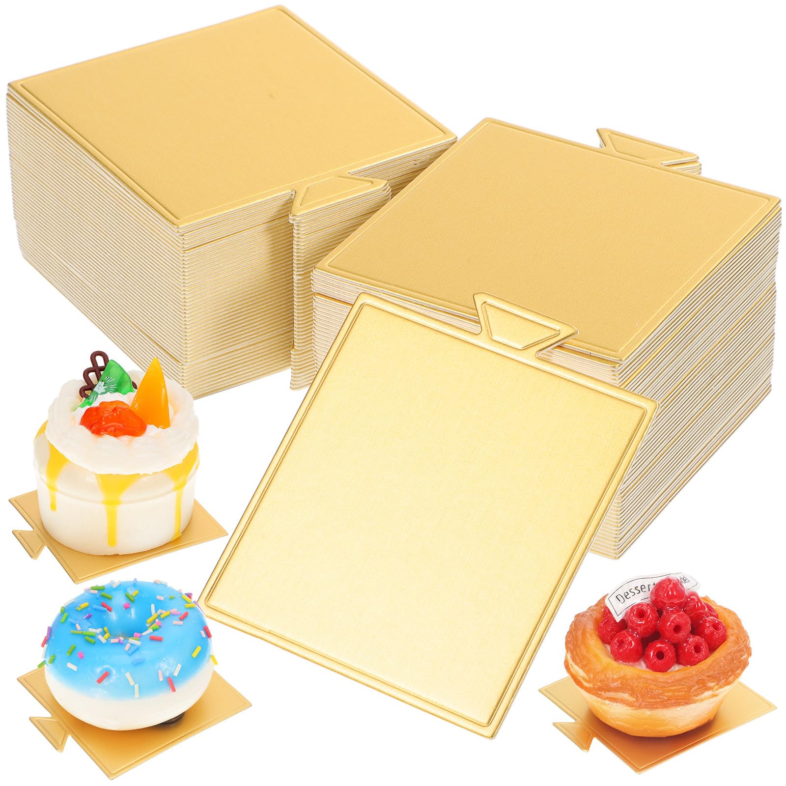 NOLITOY Kleiner Kuchenplatten Karton Goldene Mousse Kuchenböden Quadratische 100 Blatt Partyzubehör für Hochzeit Geburtstag Tortenunterlagen