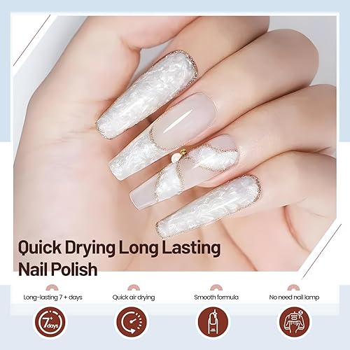 Miniatura 12 de Juego de esmaltes de uñas con purpurina de 0.3 fl oz, 6 colores con purpurina, rojo, rosa, blanco, juego de esmalte de uñas para arte de uñas