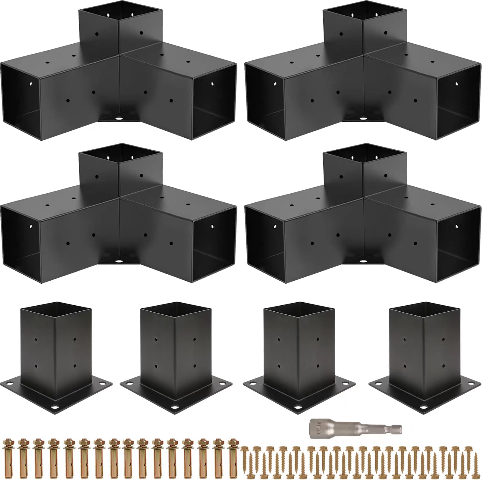 Pergola Kit, Pergola Brackets 3-Way Right Angle Corner Bracket Woodworks DIY Post Base Kit, Wooden Beams for Gazebos Patio Pergolas Log Cabin