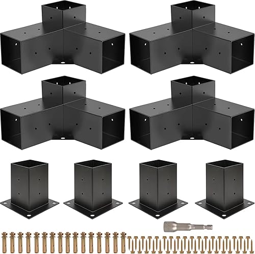 Grehitk Kit de pĂ©rgola, soportes para pĂ©rgola de 3 vĂas de ángulo recto, soporte de esquina para carpinterĂa, kit de base de poste de bricolaje, Grehitk Kit de pĂ©rgola, soportes para pĂ©rgola de 3 vĂas de ángulo recto, soporte de esquina para carpinterĂa, kit de base de poste de bricolaje,