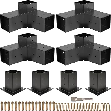 Pergola Kit, Pergola Halterungen 3-Wege rechtwinklige Eckhalterung Holzarbeiten DIY Pfosten Basis-Kit, Terrassen-Pergolen, Holzh tte Outdoor Pergola Hardware f r 4x4 Holz