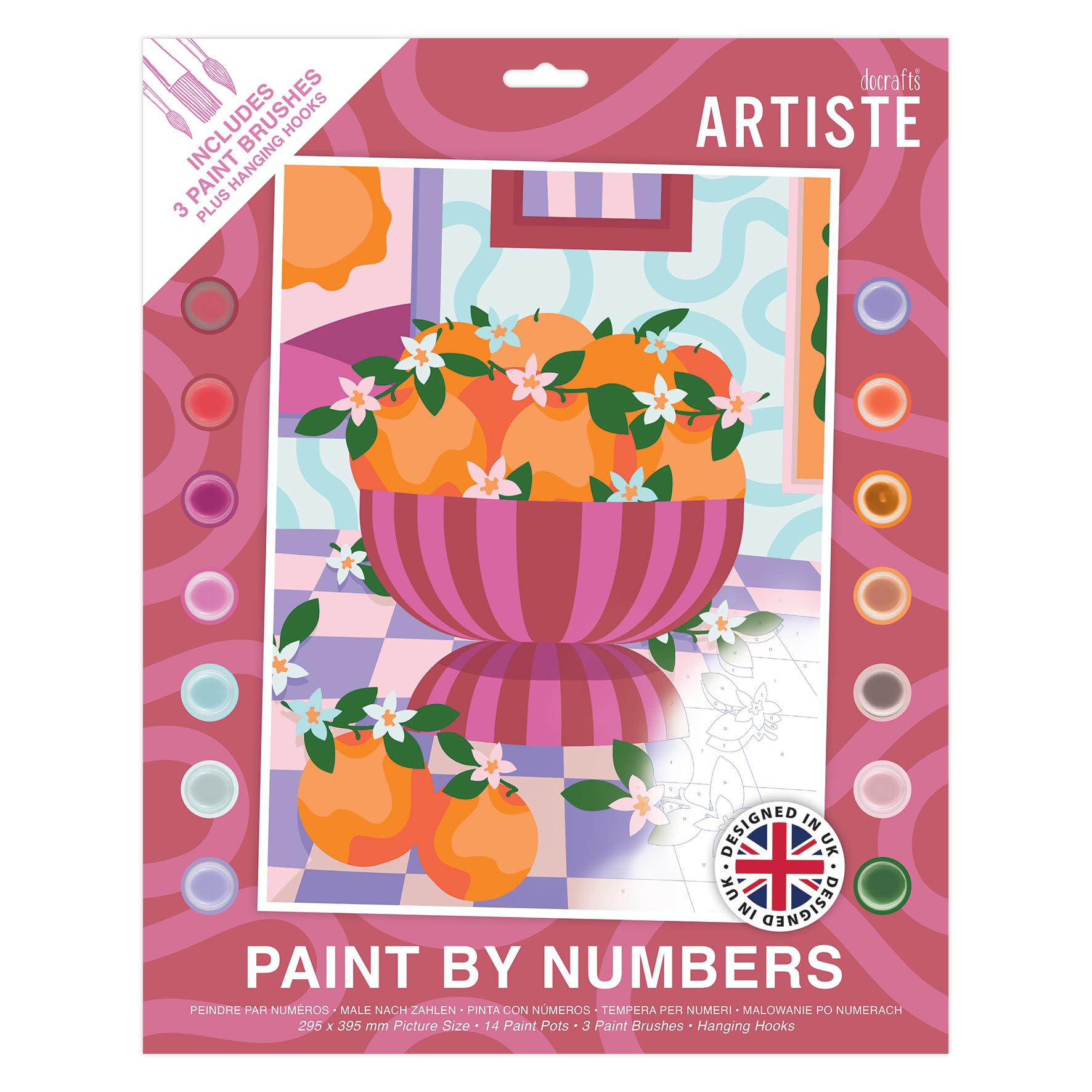 DOCRAFTS ARTISTE Large Paint by Numbers, Oranges, Summer Craft, 395x295mm Board 14 Acrylic Colour Paint 3 Size Brush Set, Adults Craft, Hobbies Craft, Number Coded Design, Personalised Art