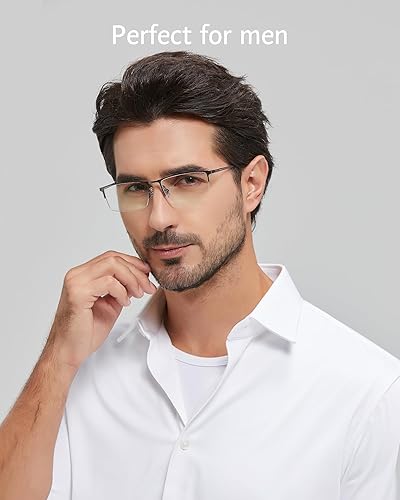 Miniatura 3 de ANRRI Gafas de luz azul para hombre, lentes rectangulares con semirrientes, gafas de juegos para computadora para hombres, gafas de titanio ligeras