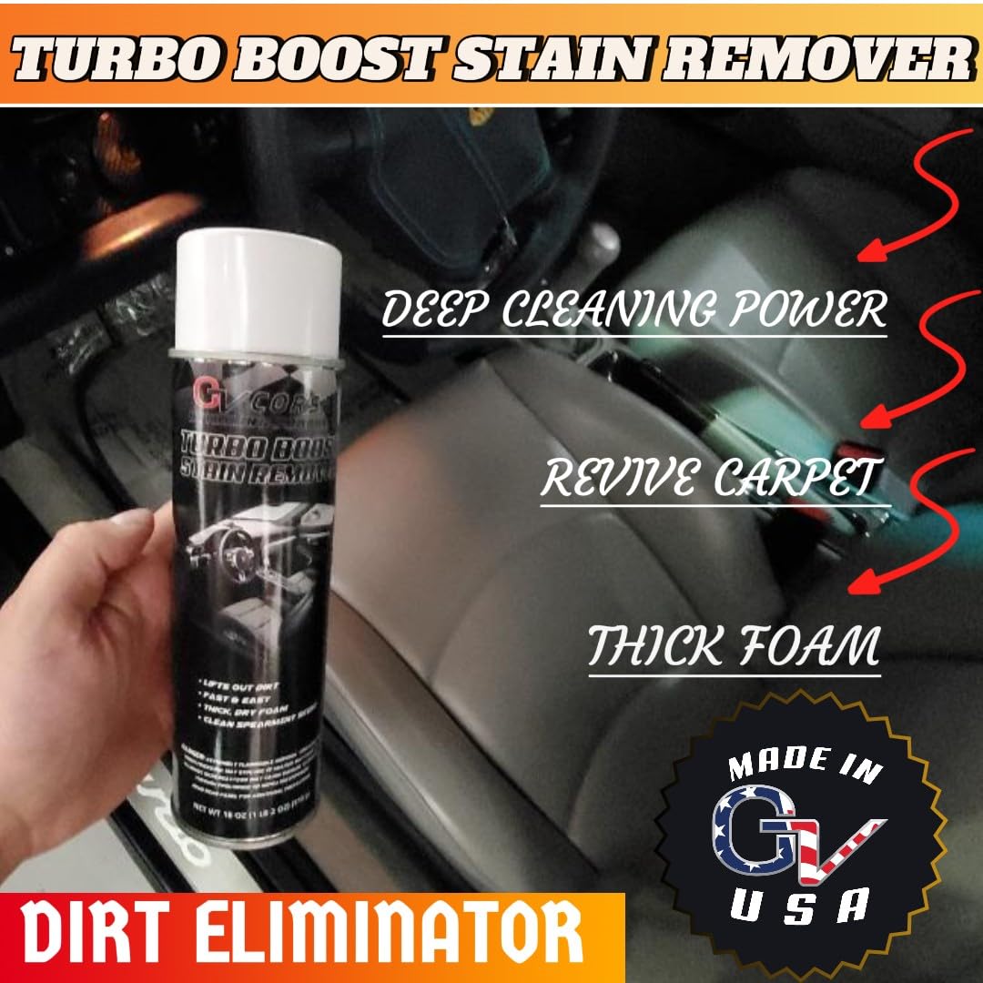 GV Corsa Turbo Boost Stain Remover Foam, Professional Strength Carpet & Upholstery Cleaner, Auto Interior Spots, Dirt Lifter for Rugs, Mats, Fabric, Velour, Spearmint Scent, Aerosol Spray