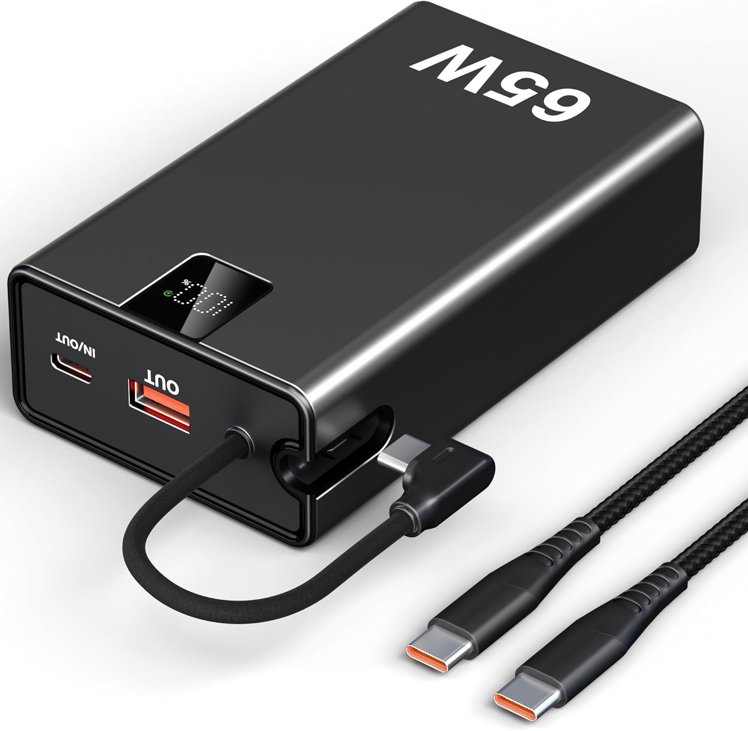 65W Power Bank 27000mAh TSA Approved, USB C Metal Laptop Charger Built-in Cable|Total 130W 3 Ports Fast Charging for MacBook,Steam Deck,iPad Pro|Airplane Safe Battery Pack for Travel,College Students