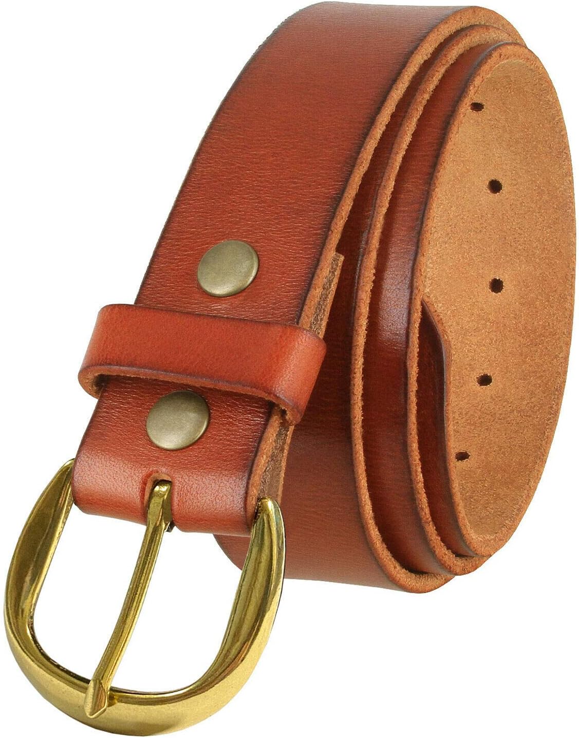 Belts.com Genuine Full Grain One-Piece 100% Leather Belt With Polished Solid Brass Buckle 1-1/2"(38mm) Wide