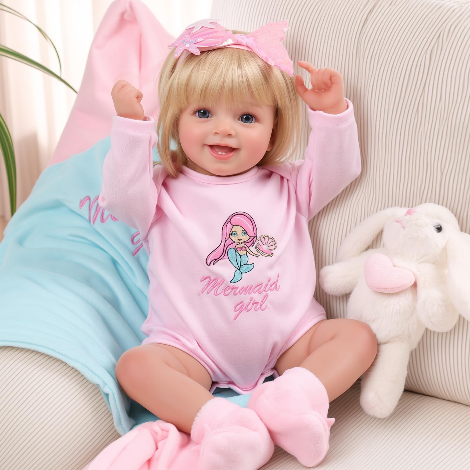 BABESIDE 20" Reborn Puppe, Lebensechte Puppe Offenen Augen Kurzem Haar | Reborn Puppe, Stoffkörper, Lebensechte Weibliche Puppe mit Offenen Augen, Inklusive Zubehör