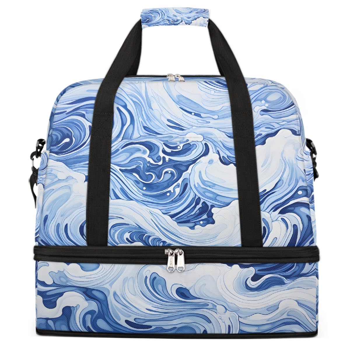 Borsone da viaggio pieghevole con motivo astratto a onde oceaniche, borsa da palestra espandibile con scomparto per scarpe, borsa da weekend di grande capacità, borsa da viaggio per sport, viaggi