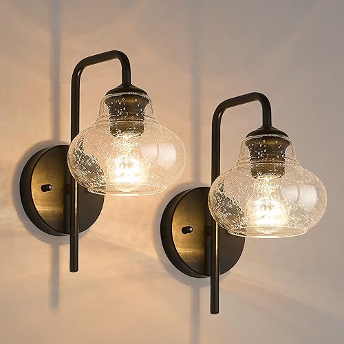 ELYONA Juego de 2 apliques de pared rústicos, lámparas de cristal de burbujas, lámparas modernas de montaje en pared para dormitorio, granja,