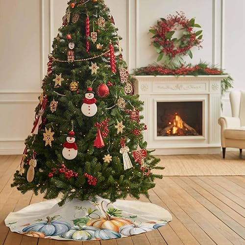 Miniatura 3 de Falda de árbol de Navidad de 48 pulgadas, falda de árbol de Acción de Gracias, decoración de Navidad para interiores y exteriores, calabaza,