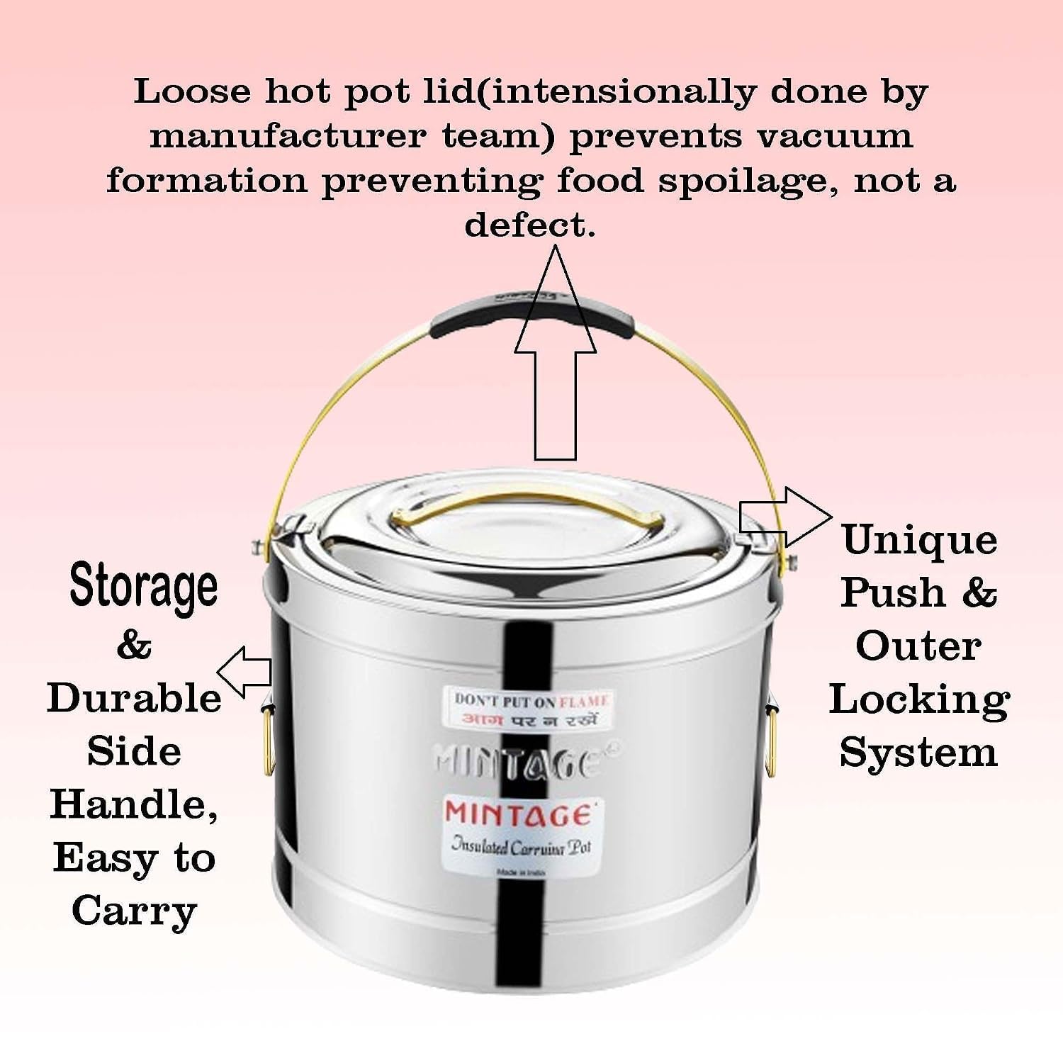 Mintage Stainless Steel Sambar Pot 15 Liter | Insulated Hotpot Casserole | Side Handle Cooking Container | Biryani Storage Vessel | Canteen Hotel Kitchen Serveware | Silver 4