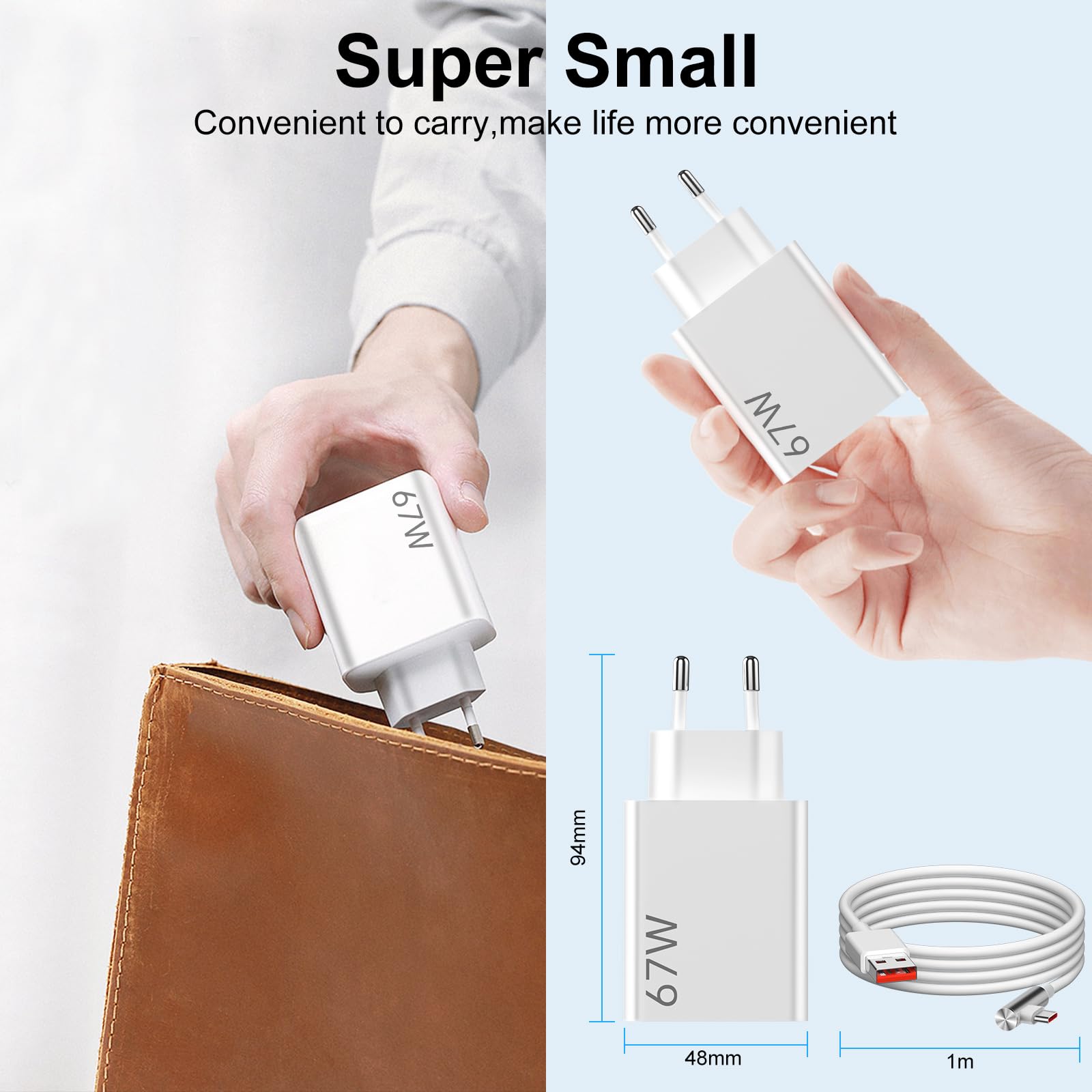 67W USB Caricatore Rapido Adattatore per Xiaomi Redmi 13T/ 13/ 12S Ultra/ 13 Lite/ 12X/ 11T,Note 13Pro/12Pro/11Pro,11S 11 Ultra,Poco F5 X5 Pro, Caricabatterie Turbo con Cavo USB C 1m