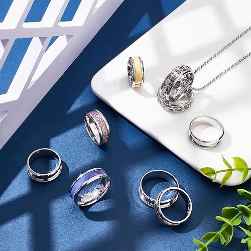 Miniatura 5 de UNICRAFTALE Anillo de acero inoxidable con núcleo en blanco, ajuste de anillo de dedo en blanco para incrustaciones, anillo de dedo ranurado, anillo