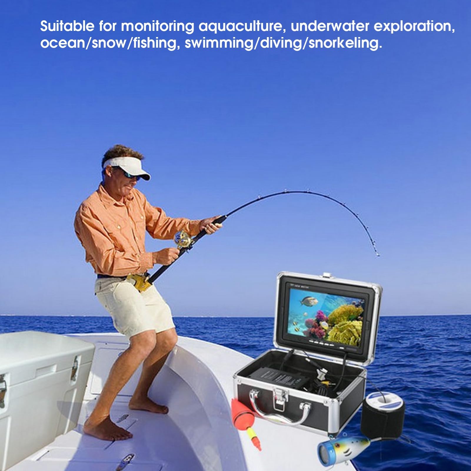 Videocamera per pesca subacquea 7 pollici con ecoscandaglio 1000TVL HD con 12 LED, cavo 30 m/98,4 piedi, per acquacoltura, oceano/lago/pesca(ME)