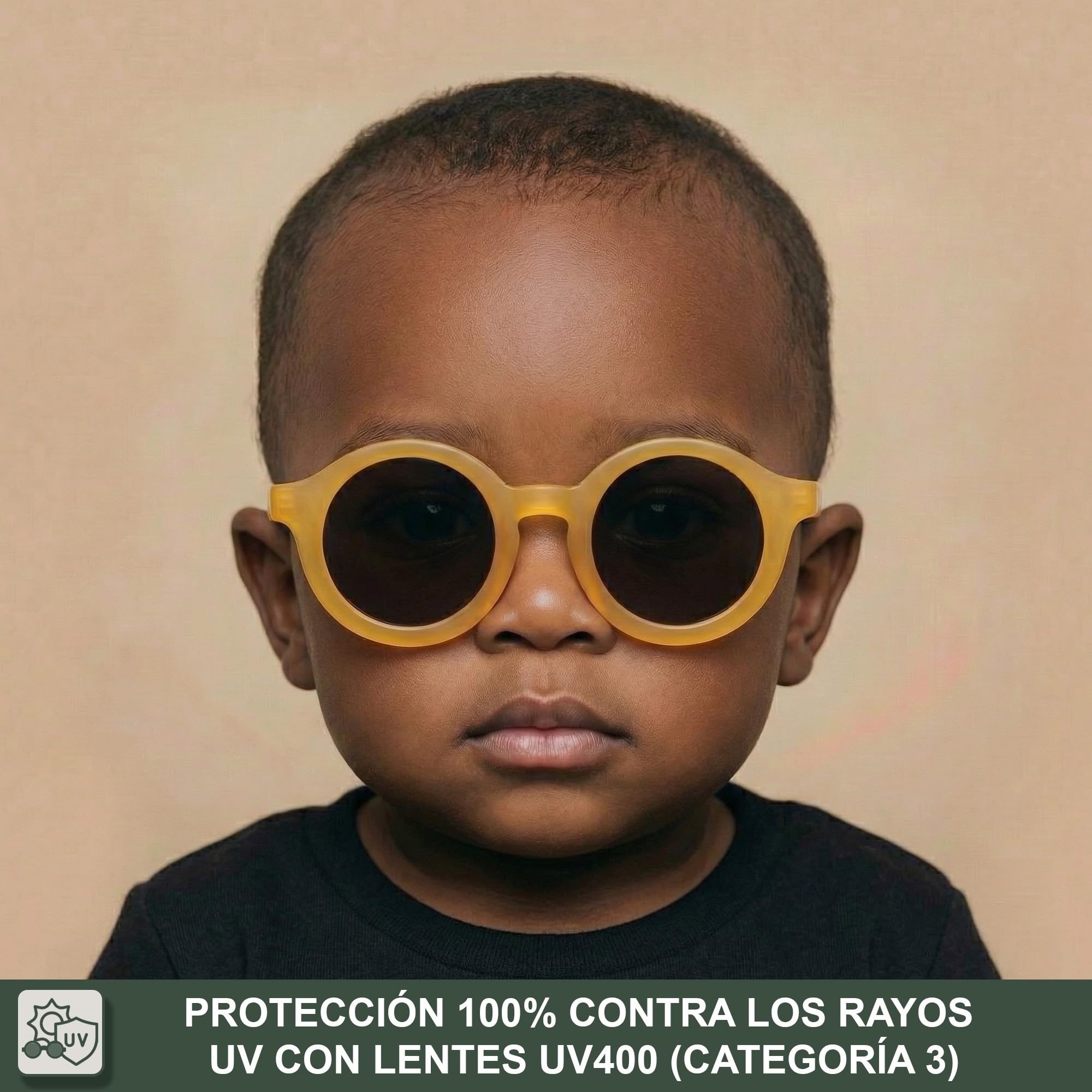 BABYMOCS Gafas de sol para bebé de 0 a 1,5 años, protección 100% UV400, cat. 3, marco de bioplastia reciclado, sin BPA, gafas de sol redondas para bebé, niños y niñas, diseño sueco, incluye bolsa