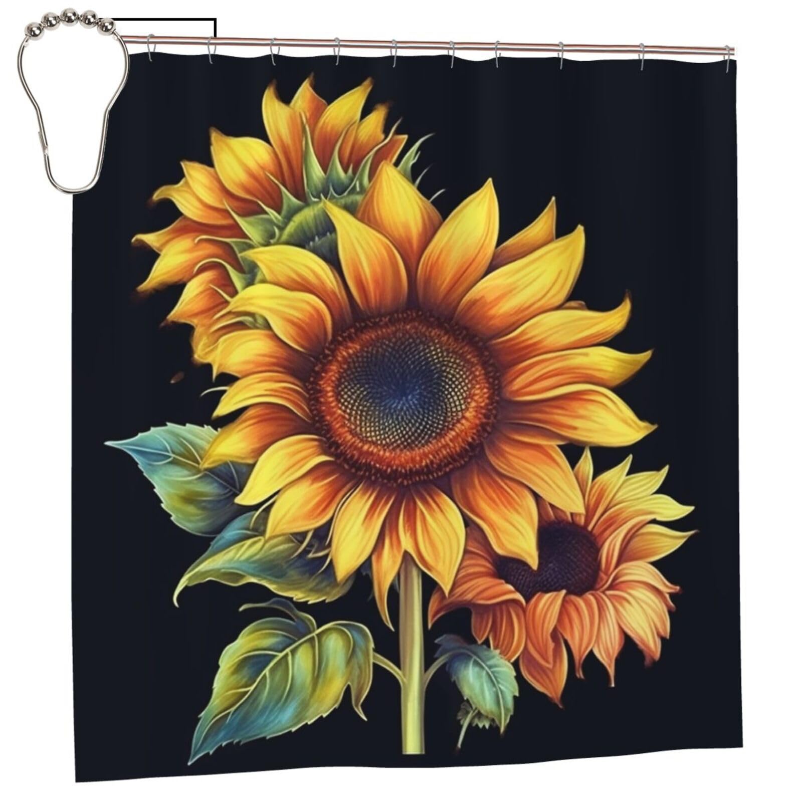 FodPand Summer Sunflower Shower Curtain 70"x70" Waterproof Long Bathroom Curtain Heavy Duty Thick Cloth Bath Curtain Set with Hooks, Modern Abstract Art Pattern Bathroom Shower Curtains