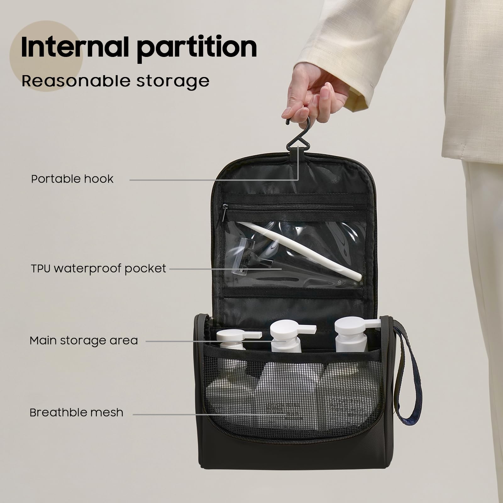Borsa per Il Trucco Pieghevole, Borsa da Toilette Impermeabile, Organizer per Cosmetici da Donna e Uomo per Viaggi, Palestra, Bagno, Custodia da Appendere.