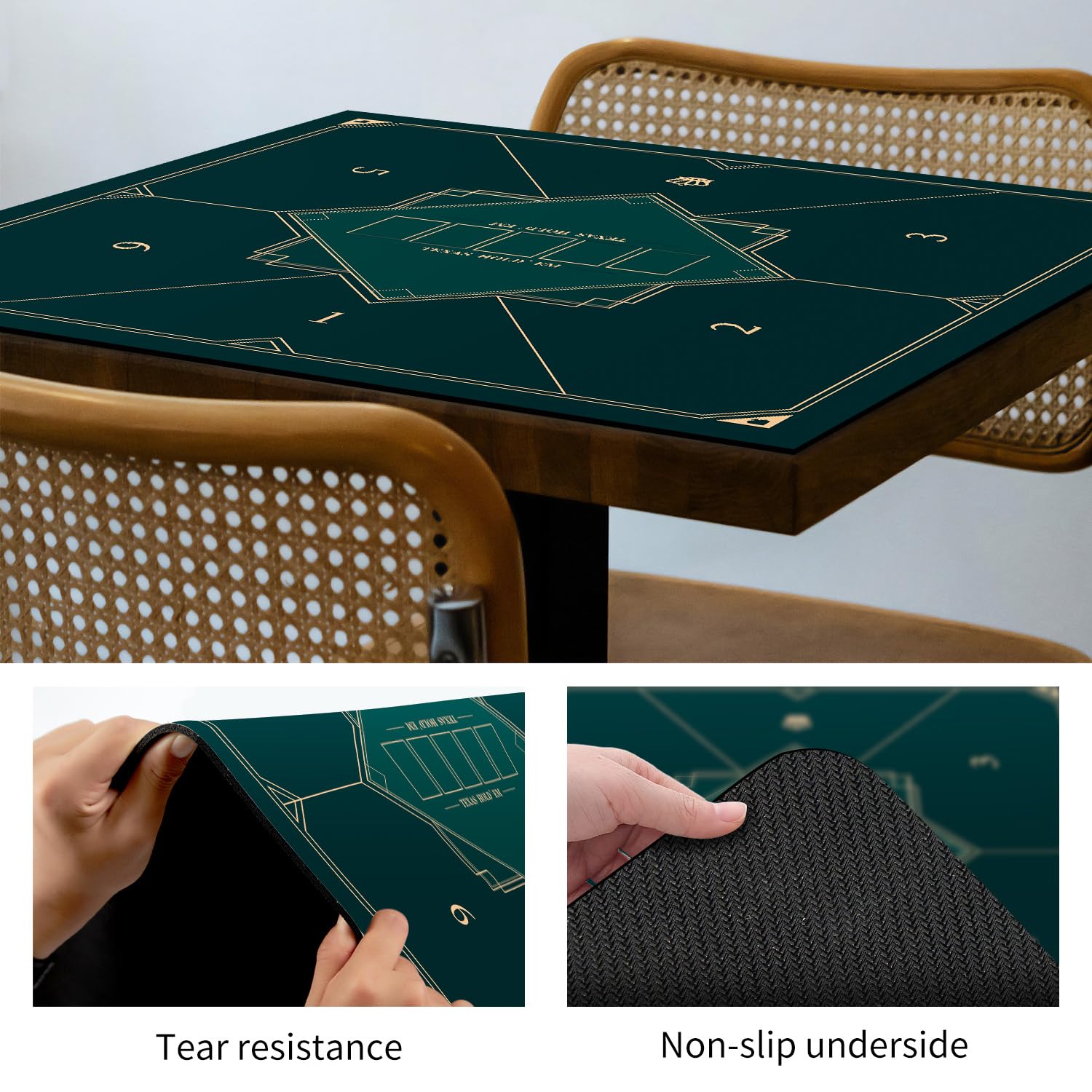 LaiEr 60/80/100/120/140/160cm Square Poker Mat Texas Hold'em Poker Rubber Mat Poker Topper for Tables Folding Portable Poker Table Top Layoutw for Poker Games Blackjack Casino(100 * 100cm FangTuAn1) - Image 4