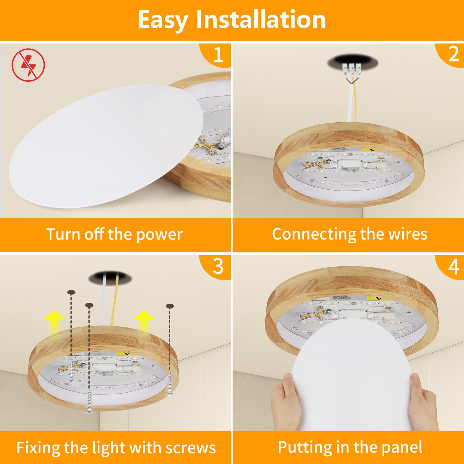 LED Deckenleuchte 24 W, Deckenlampe Holz ∅ 30 cm, Schlafzimmerlampe