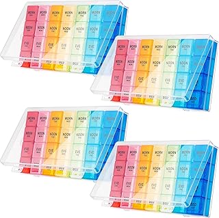 4 Pack Pill Organizer Monthly XL Large Weekly Pill Organizer 4 Times a Day Pill Box 7 Day Moisture Proof 4 Weeks Pill Box Organizer Pill Case 28 Day Large 7 Day Pill Case (8.2 x 4.6 x 1.2 Inch)