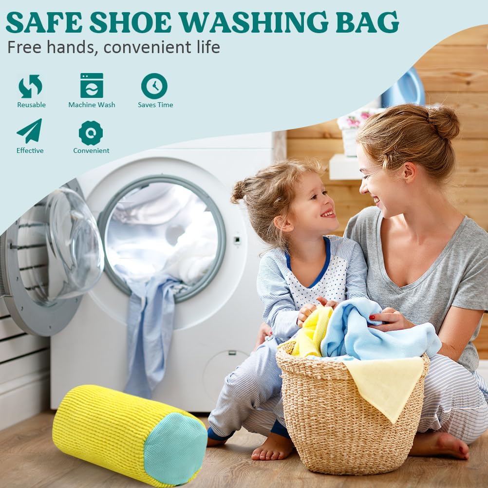 Shoe Washing Machine Bag 2 Pack, 360°Deep Clean Durable Shoes Laundry Bag for Washer and Dryer, Reusable Shoe Cleaner Bags, Sneaker Washing Machine Bag, Yellow - Image 6