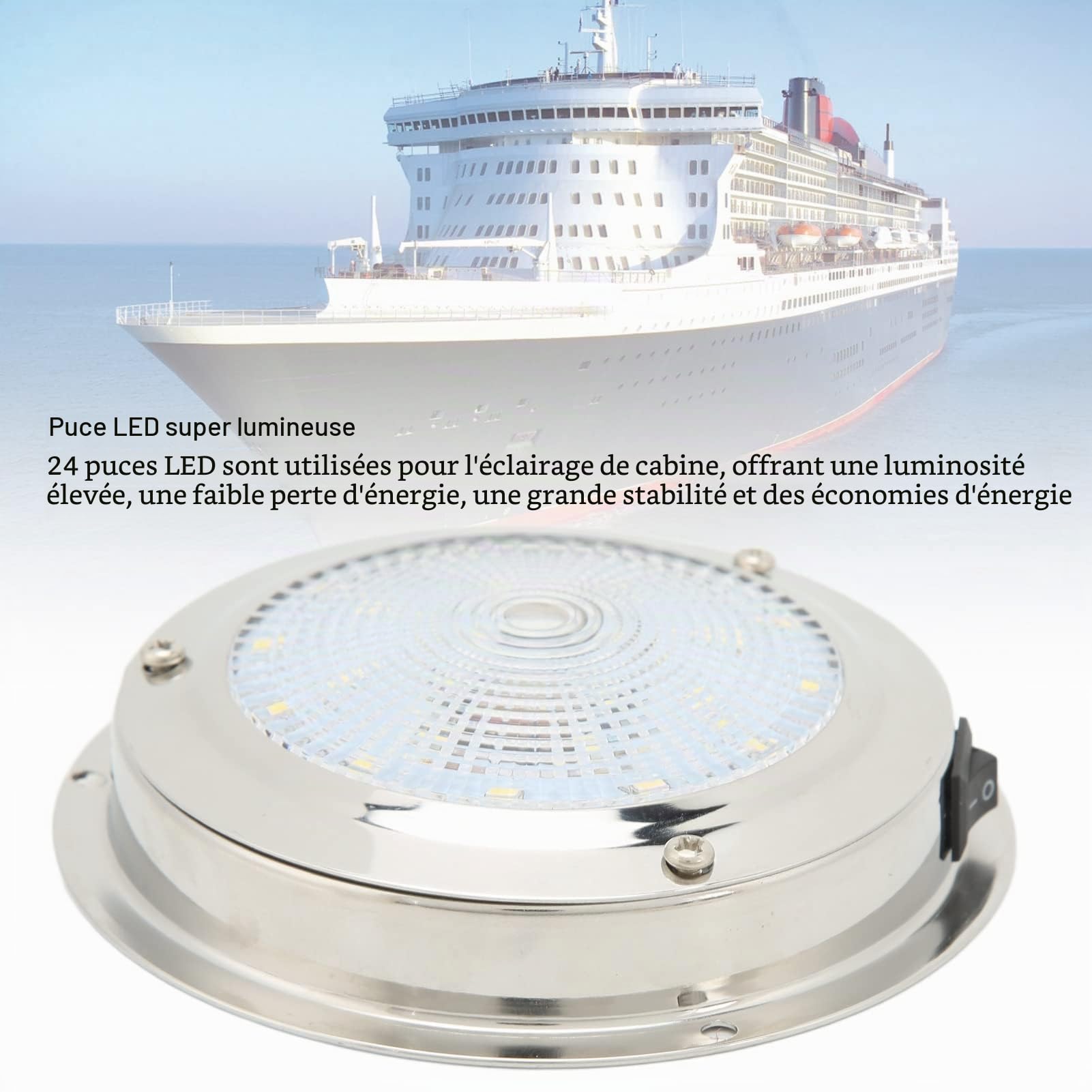 Tbest Lumière de Courtoisie Marine, Plafonnier RV IP65 Boîtier en Acier Inoxydable 316 étanche DC12‑24V Lampe de Courtoisie Marine