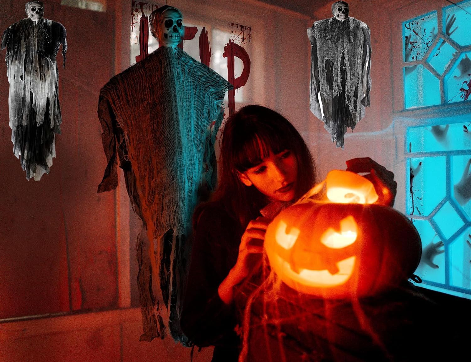 Halloween Dekoration Set - Blutige Messer Banner Für Grusel-Party