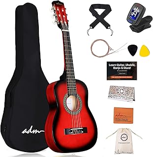 ADM Kinderkonzertgitarren-Set, 76,2 cm, Anfänger-Gitarre mit Gigbag, Stimmgerät, Gurt, Plektren, extra Saiten, Aufbewahrungstasche und Reinigungstuch (rot)