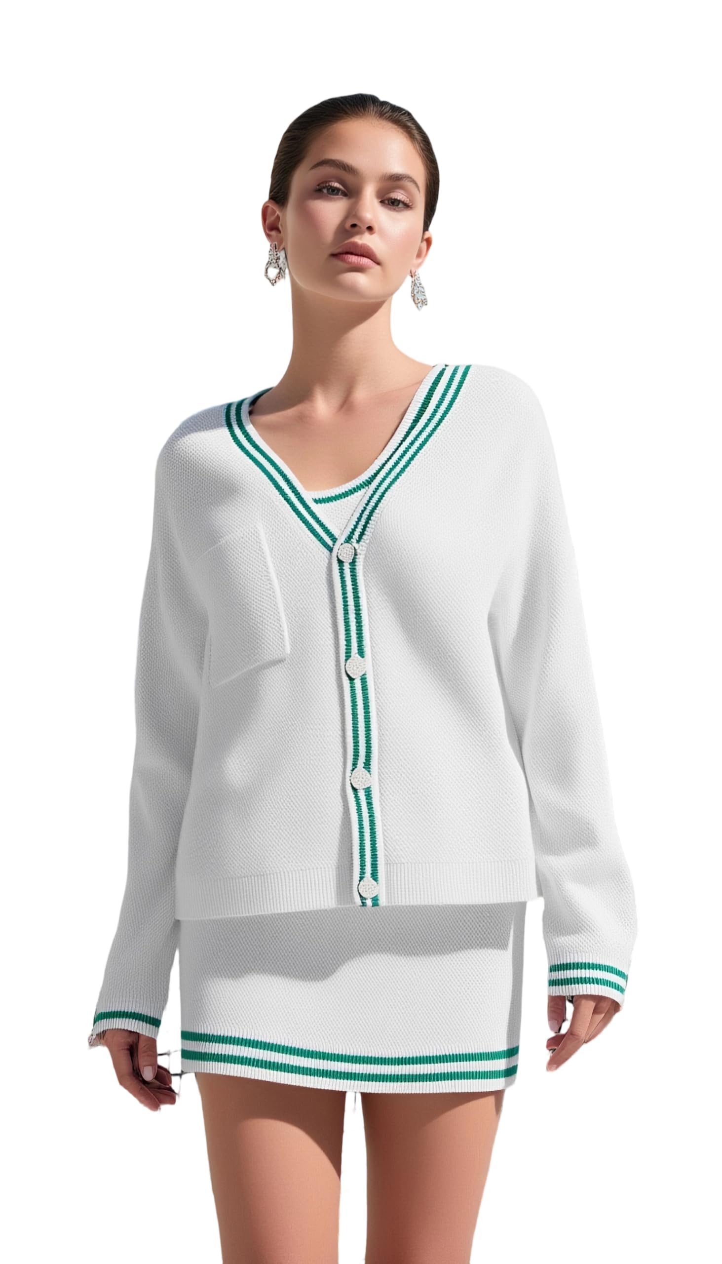 Womens Cardigan Sweaters Oversized Color Blocked V Neck Button Down Open Front Knit Long Sleeve Lightweight Jackets