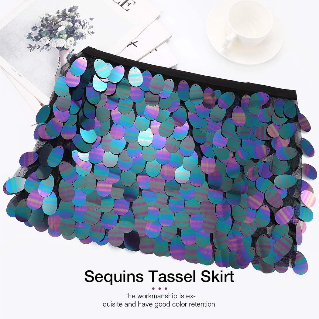 TWINKLEDE Sequin Mermaid Skirt Sparkly Mardi Gras Costume Belly Dance Mini Skirts for Women - Image 6