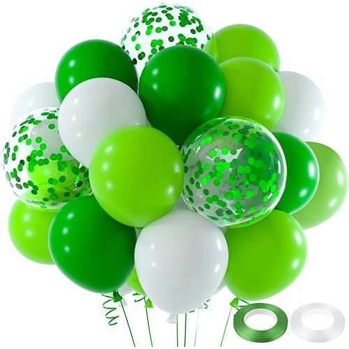 NEBURORA Green and White Balloons 60 Pcs 12 Inch St. Patrick's Day Confetti Latex Balloons Set for Irish Saint Patty's Day Parade Green-Themed Party Decorations Supplies