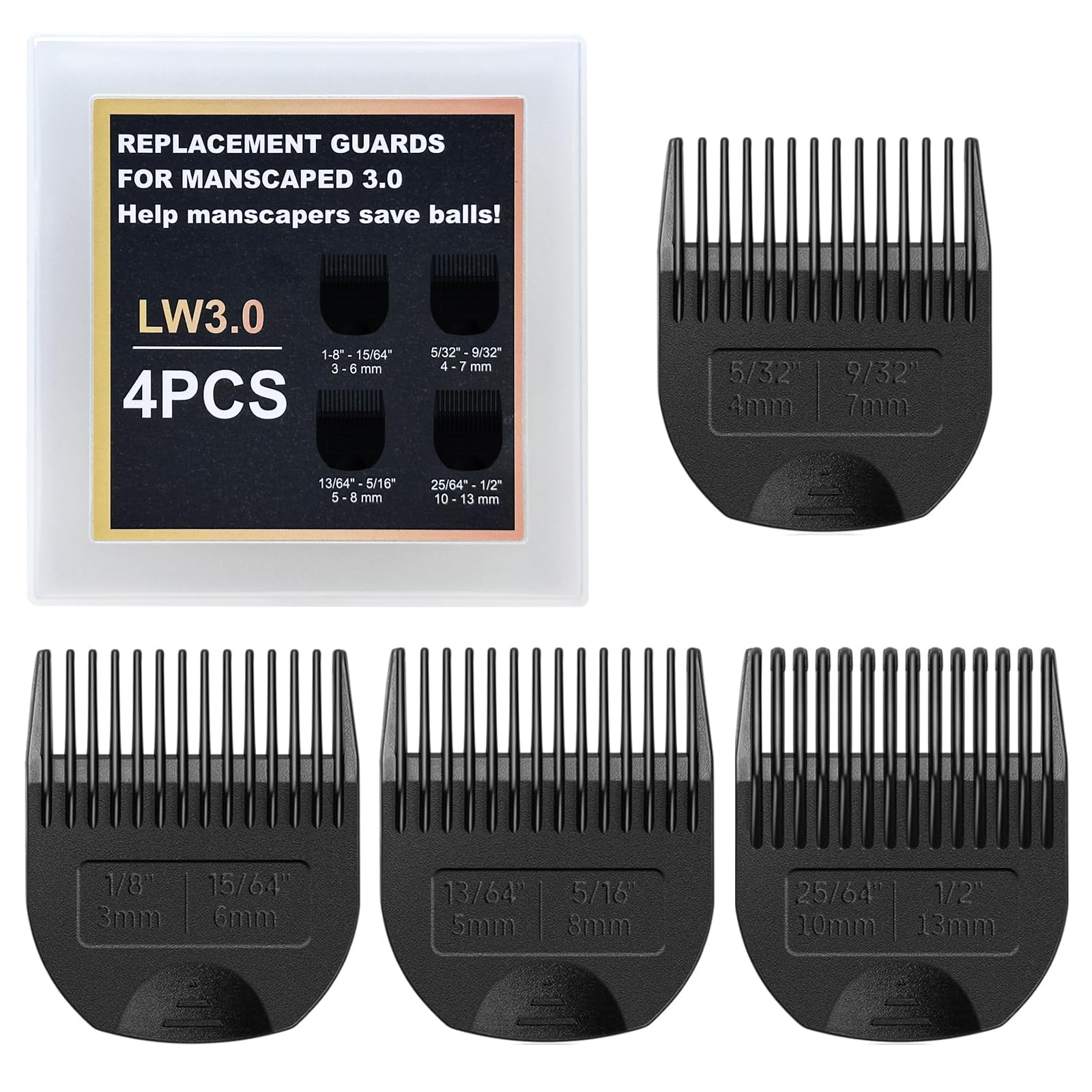 Photo 1 of 4 Pack Professional Guards for Manscaped Lawn Mower 3.0- NFZEQ Fit The Lawn Mower 3.0 Groin Hair Trimmer with Organizer,Adjustable Lawnmower 3.0 Trimmer Guards,Cutting Lengths from 1/8" to 1/2"