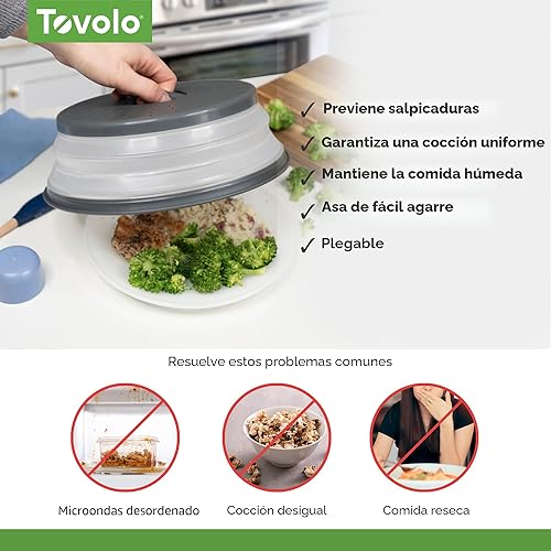 Vista 3 de Tovolo Cubierta de salpicaduras para microondas para alimentos, mediana (carbón) - Tapa protectora de salpicaduras de silicona plegable y ventilada
