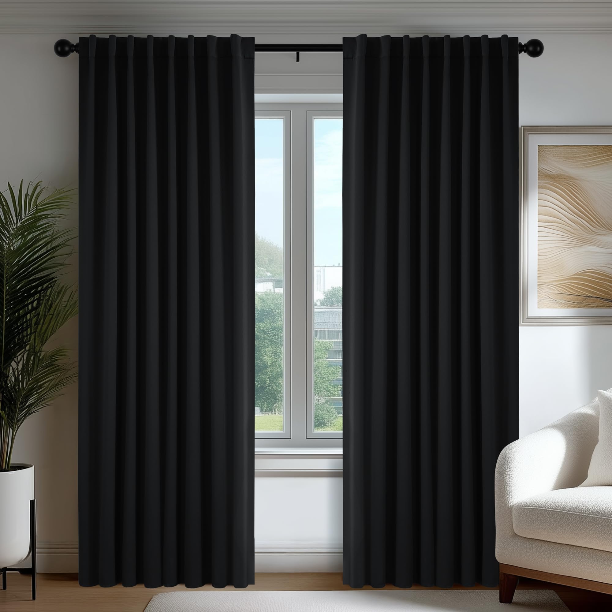 Rideaux occultants et opaques noirs Deconovo 140x300 cm, rideaux thermiques de chambre