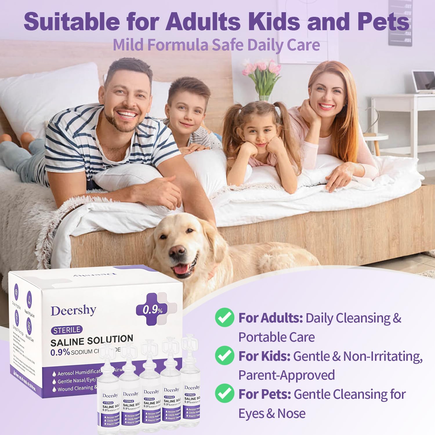 Upgraded 0.9% Sodium Chloride Saline Solution, 5ml Single-Use Vials 30 Count, Gentle Daily Cleansing for Nose, Ears and Skin, Safe for Infants, Children & Adults