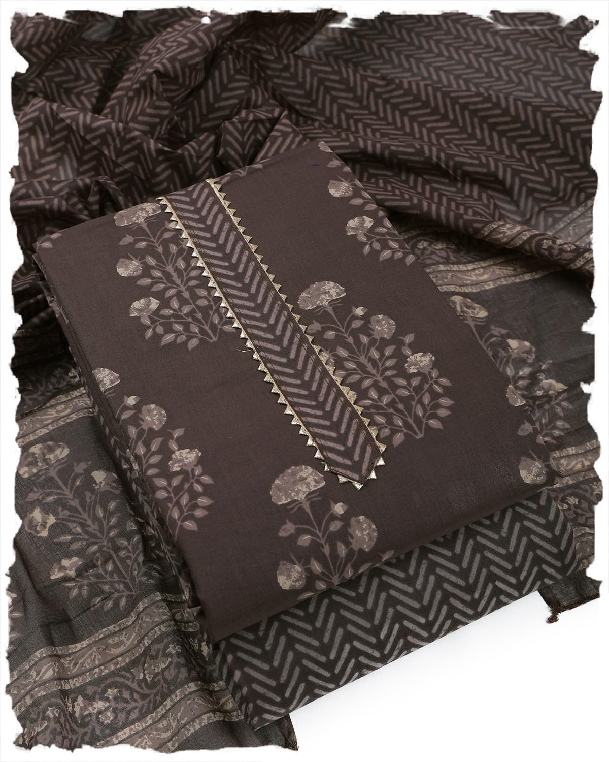 Pure Cotton Unstitched Frabic Set - Salwar Suit With Stylish Dupatta (TBD240)