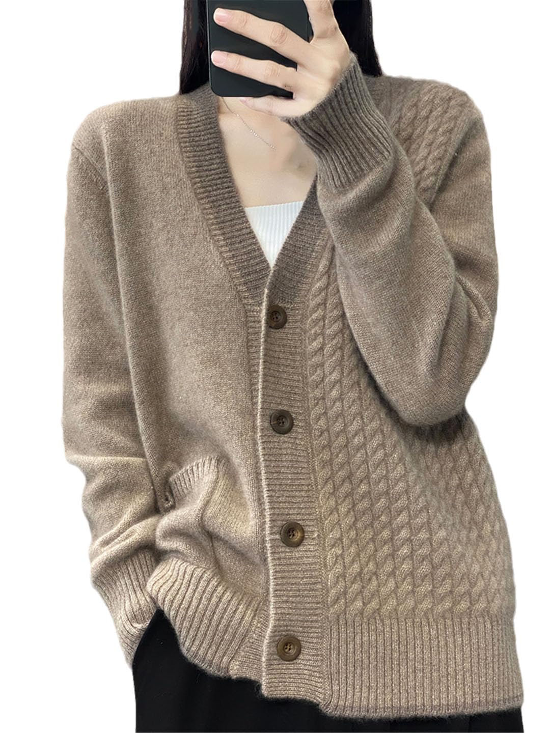 Chaqueta Tipo Cárdigan De Punto De Lana con Cuello En V Y Botones De Manga Larga para Mujer