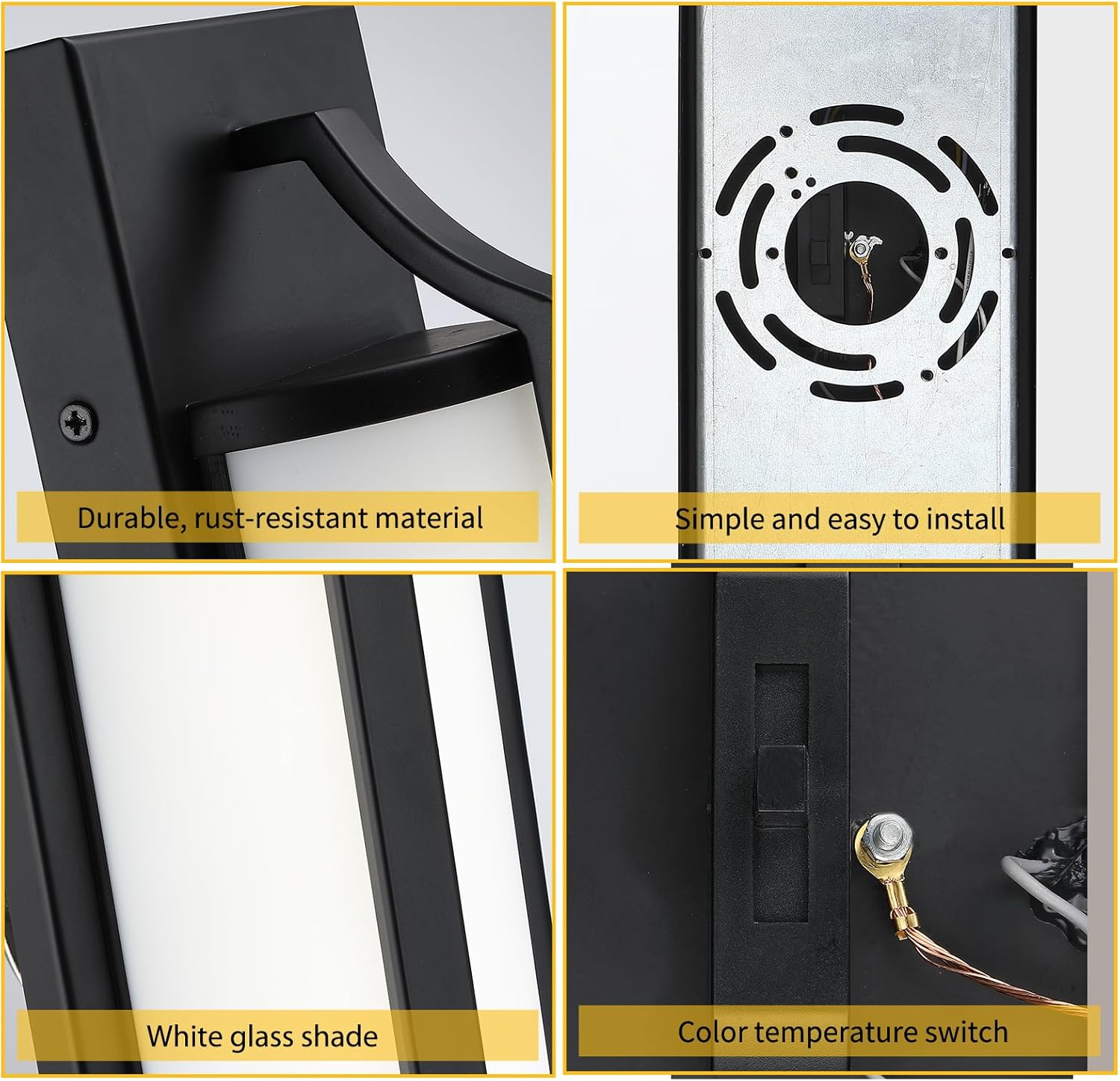 18 Inch Modern Outdoor Wall Lights, Dimmable LED Black Exterior Wall Sconce Lighting Fixtures with Milk Glass, Rectangular Outdoor Lights for Garage, House Porch