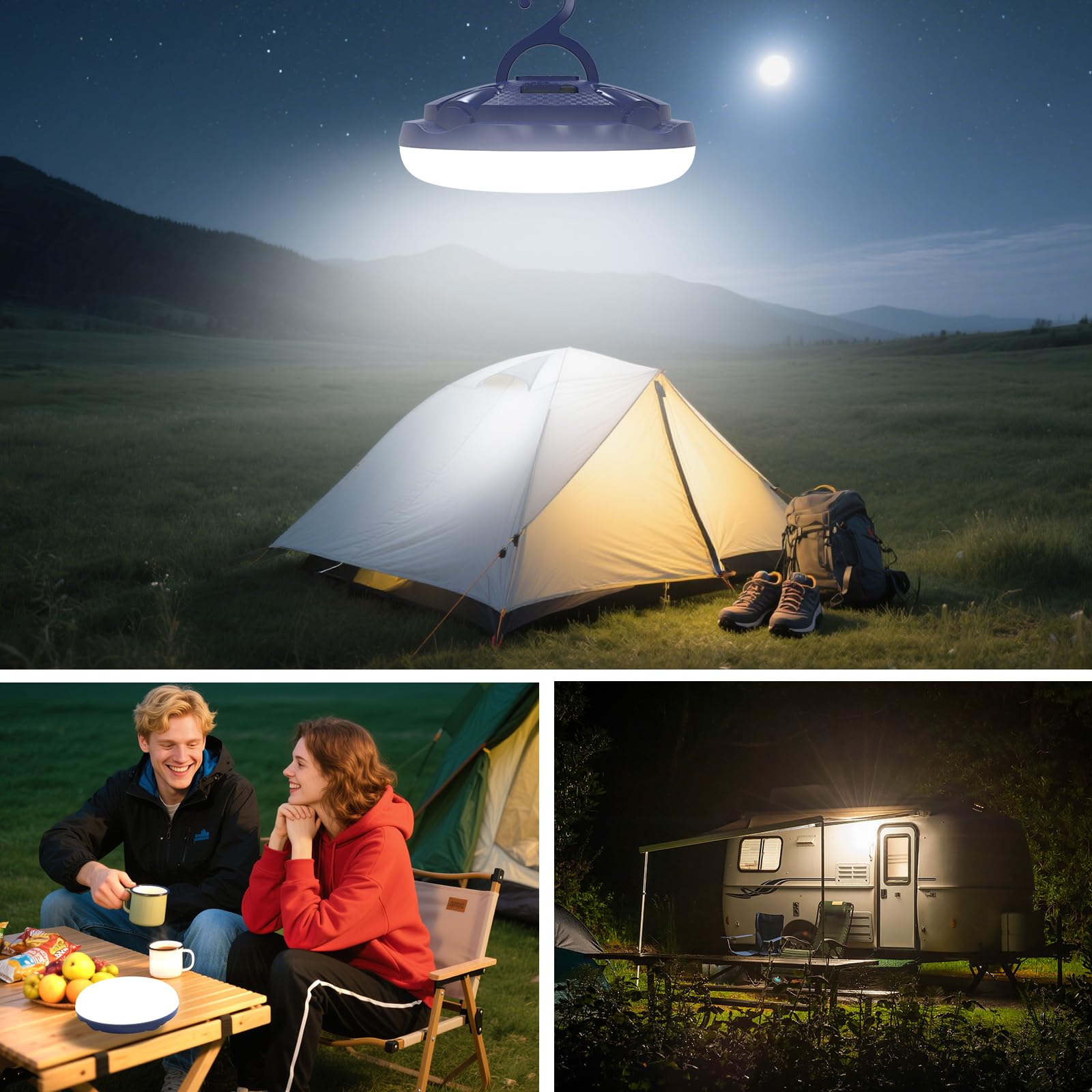 Luz de camping portátil de 4000 lm con batería de 10400 mAh, tiempo máximo de funcionamiento de 14 horas, 3 modos de luz, linterna de camping para senderismo, uso de emergencia y cortes de