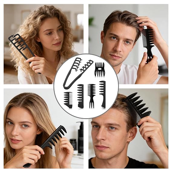 6PC Texture Comb Wide Tooth Styling Combs for Women Men