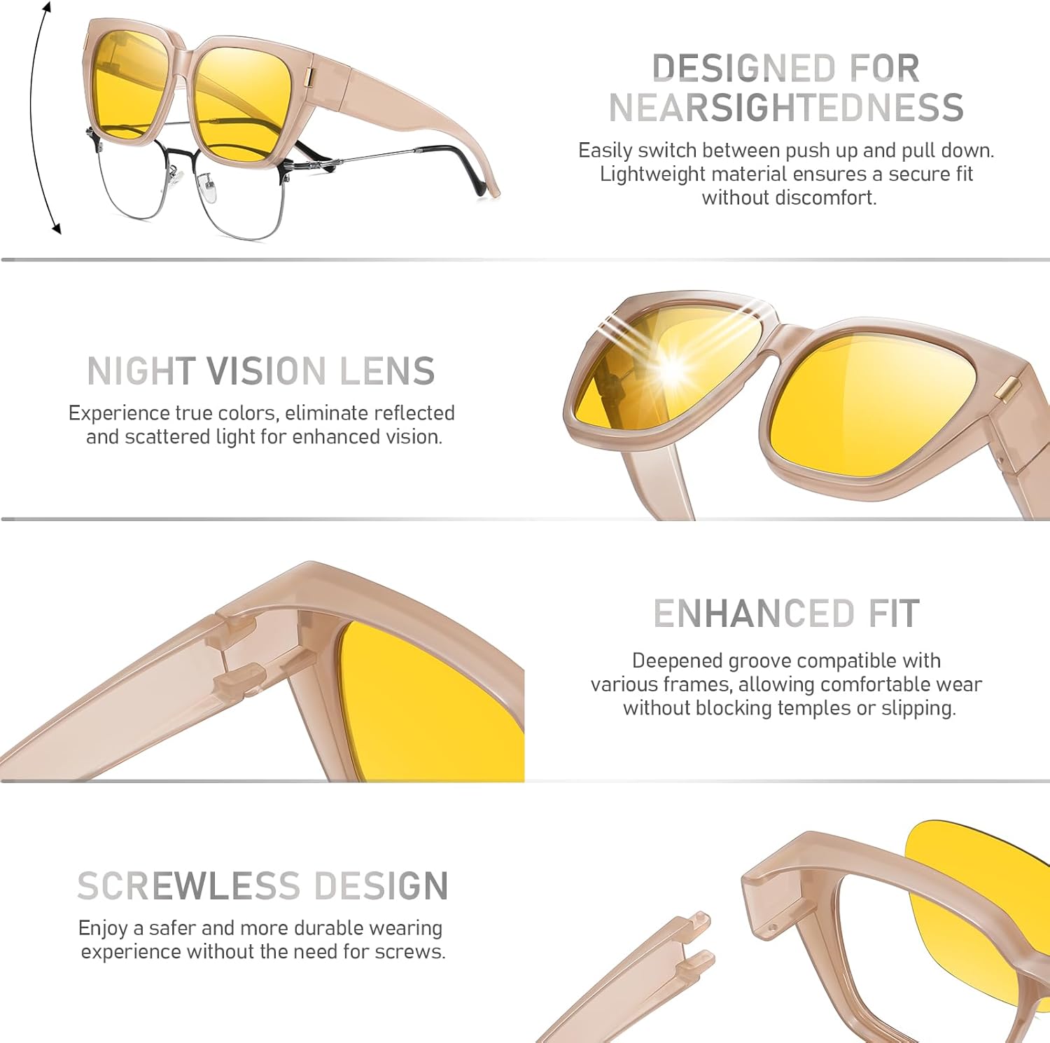 HAOLOTA Night Vision Driving Glasses for Women Fit over Eyeglasses Anti Glare Polarized Nighttime Sunglasses Yellow Lens - Image 4