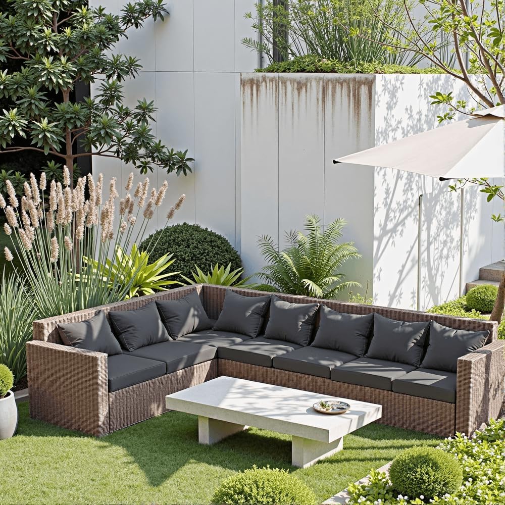PatioGlow Outdoor Seat Cushion Set 24 x 24 x 4 Inch, Waterproof & Fade Resistant Patio Furniture Cushions with Removable Cover and Ties, Thick Deep Seating Pads for Outside Chair Sofa Couch, Grey